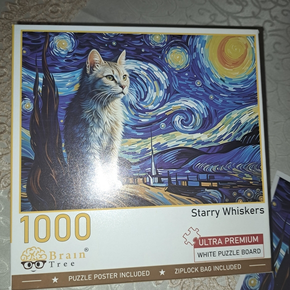 Brain Tree Other - Starry Whiskers 1000-Piece Puzzle - Blue and White